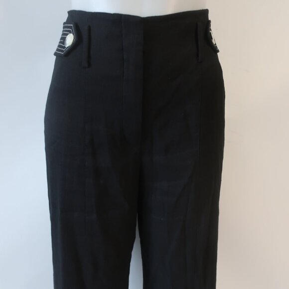Womens Veronica Beard Sunny Button Tab Black Linen Blend Wide Leg Pants 8 - Picture 5 of 14